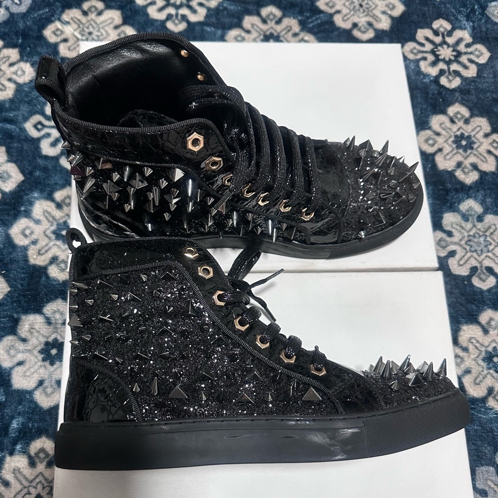 Enzo Romeo Men's Fashion High Top Crystal Shimmer Rhinestone Sneakers size 7.5US